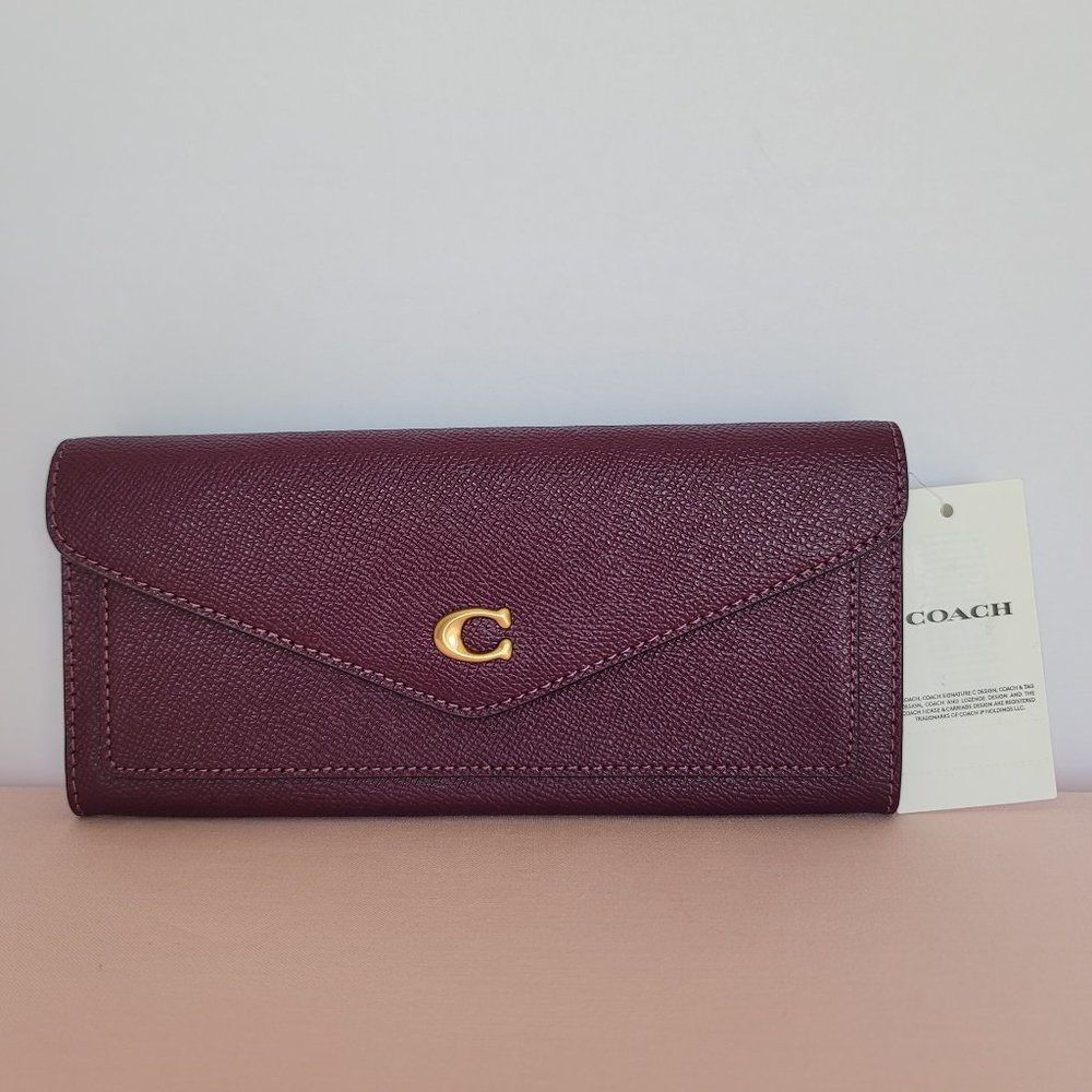 COACH Wyn Envelope Crossgrain Leather Large Wallet –Deep Berry⭐ - Picture 6 of 16